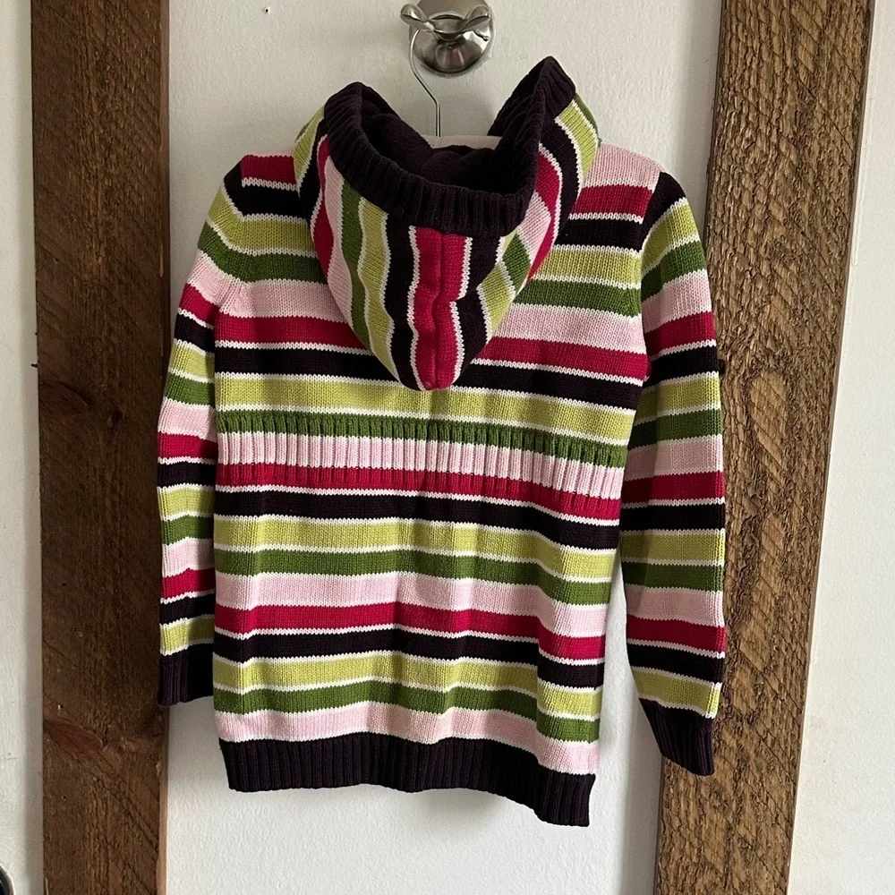 Y2K Gymboree 100% Cotton Knit Hooded Striped Sweater Size xs 3/4 Girl